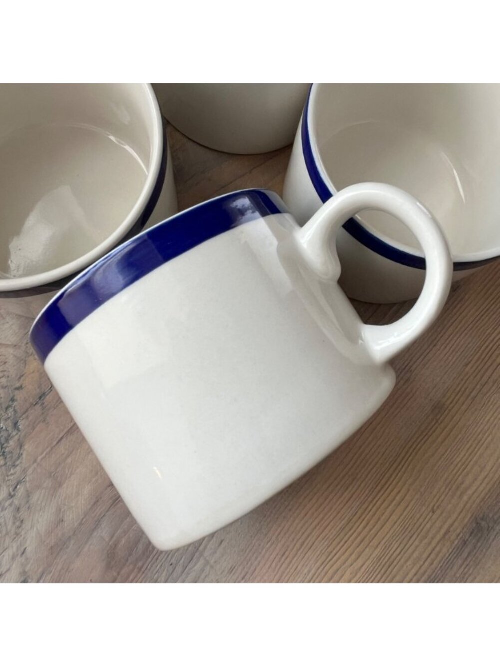 Farberware Bistro Blue Mugs Set of 4 White Ceramic Blue Rim 2003 - Picture 4 of 8